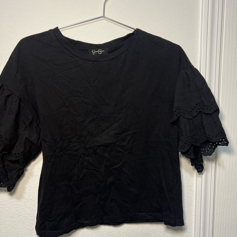 Jessica Simpson Black Ruffled Flutter Sleeve Blouse